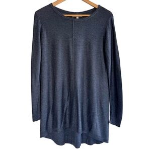 Joan Vasse Navy Round Neck Long Sleeve High Low Cashmere Blend Sweater Small